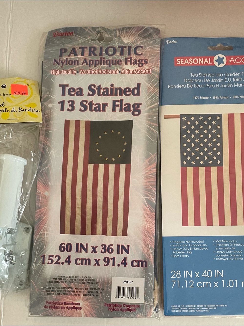 American flag, 13 star American flag and flag bracket lot